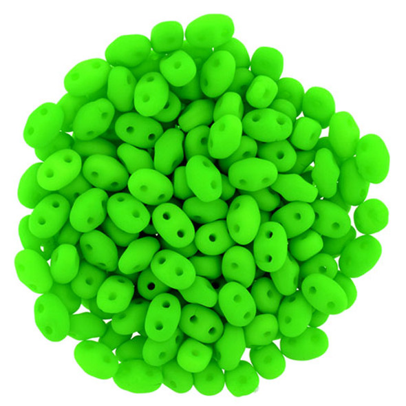 MiniDuo 2x4mm 2-Hole Czech Glass Beads NEON GREEN