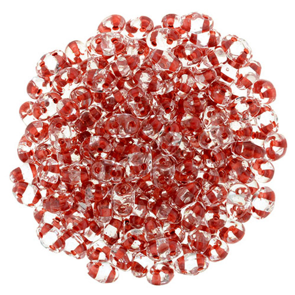 MiniDuo 2x4mm 2-Hole Czech Glass Beads CRYSTAL RED LINED