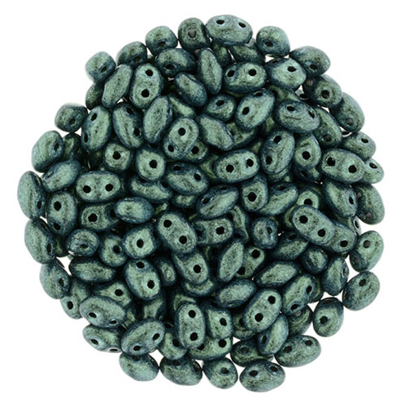 MiniDuo 2x4mm 2-Hole Czech Glass Beads METALLIC SUEDE LT GREEN