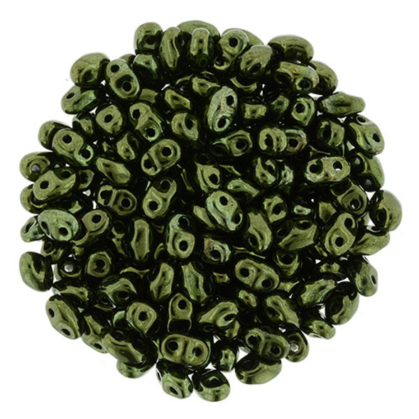 MiniDuo 2x4mm 2-Hole Czech Glass Beads METALLIC GREEN