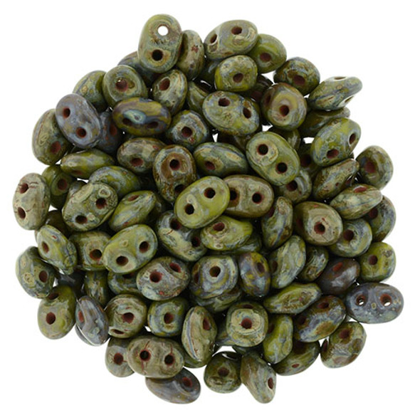 2-Hole SUPERDUO 2x5mm Czech Glass Seed Beads OPAQUE OLIVE PICASSO