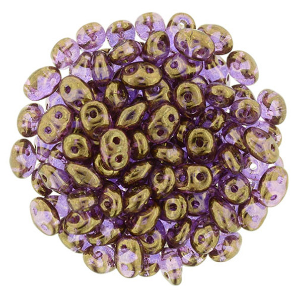2-Hole SUPERDUO 2x5mm Czech Glass Seed Beads LUSTER TRANSPARENT GOLD AMETHYST