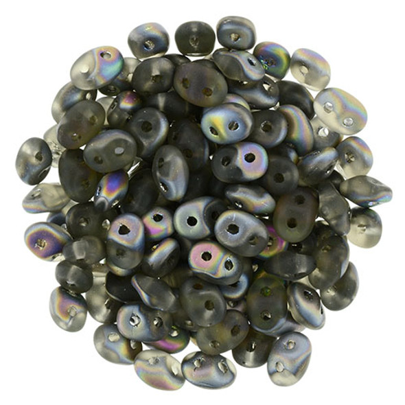 2-Hole SUPERDUO 2x5mm Czech Glass Seed Beads MATTE BLACK DIAMOND VITRAIL