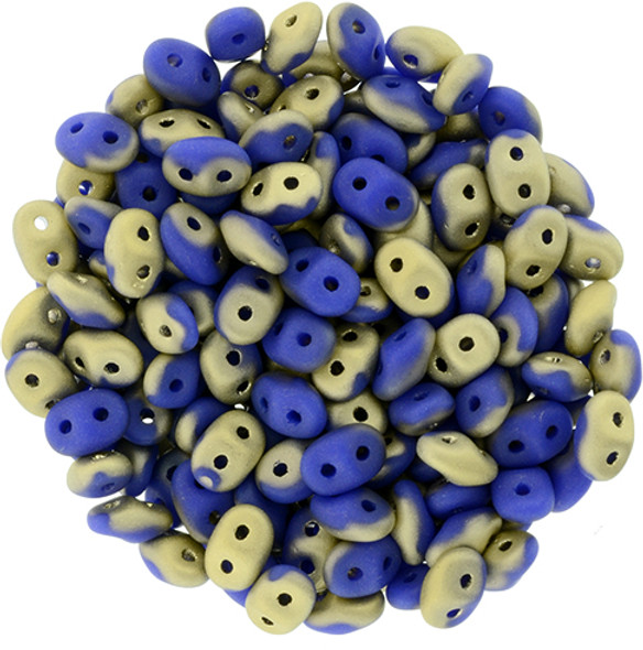 2-Hole SUPERDUO 2x5mm Czech Glass Seed Beads FOOL'S GOLD OPAQUE BLUE