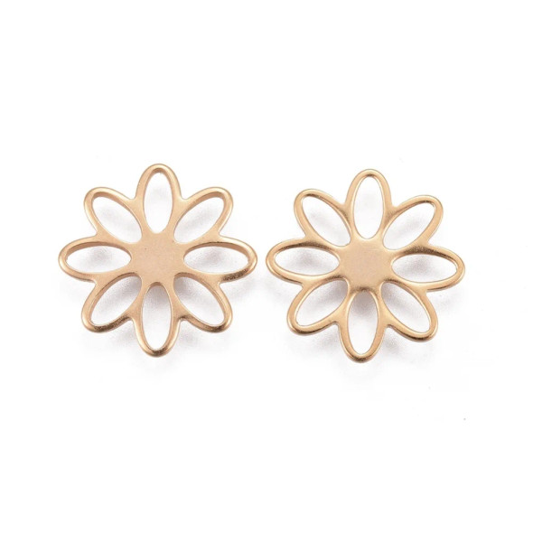 Charm-8-PETAL FLOWER-15.5mm Gold Plated Stainless Steel
