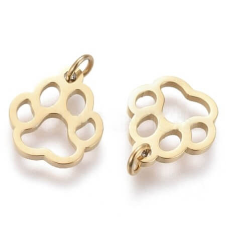 Charm-DOG PAW PRINT with Jump Ring-Gold Plated Stainless Steel
