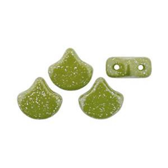 Ginkgo Beads 2-Hole Czech Glass Leaf Beads STARDANCE - GREEN OLIVE