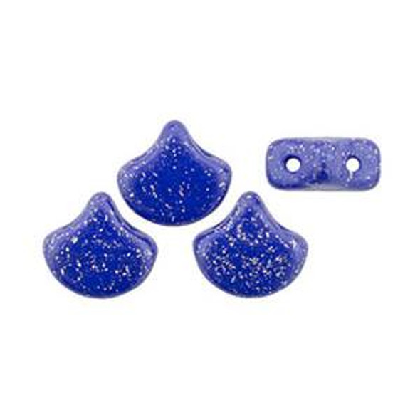 Ginkgo Beads 2-Hole Czech Glass Leaf Beads STARDANCE - NAVY BLUE