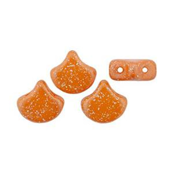 Ginkgo Beads 2-Hole Czech Glass Leaf Beads STARDANCE - ORANGE TIGER
