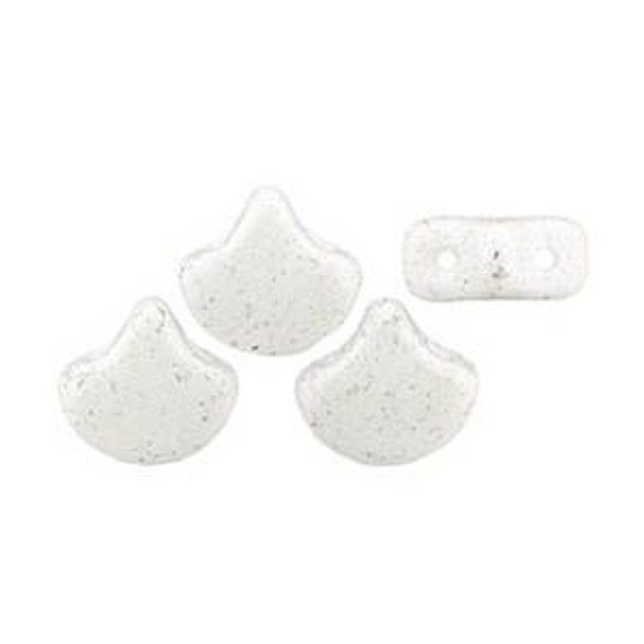 Ginkgo Beads 2-Hole Czech Glass Leaf Beads STARDANCE - WHITE DOVE