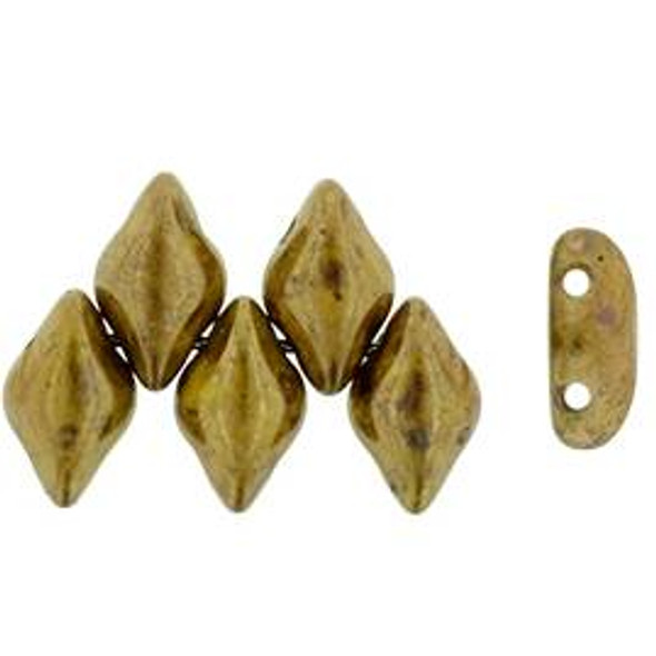 2-Hole GEMDUO Czech Glass Beads OPAQUE YELLOW BRONZE PICASSO