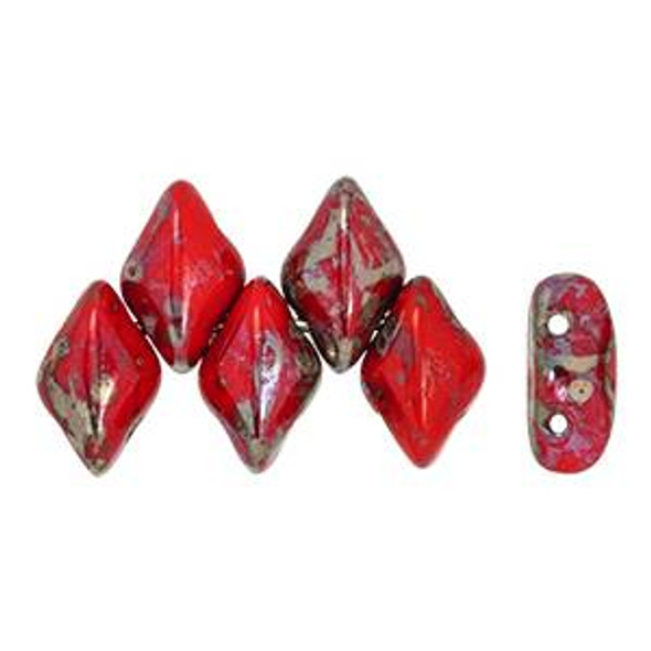 2-Hole GEMDUO Czech Glass Beads OPAQUE RED REMBRANDT