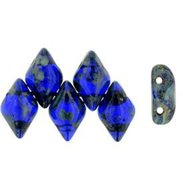 2-Hole GEMDUO Czech Glass Beads OPAQUE BLUE PICASSO