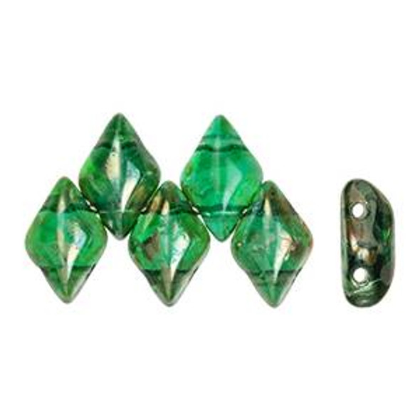 2-Hole GEMDUO Czech Glass Beads EMERALD REMBRANDT