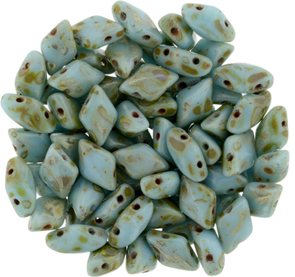 2-Hole GEMDUO 8x5mm Czech Glass Beads BLUE TURQUOISE PICASSO