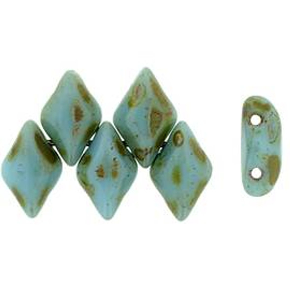 2-Hole GEMDUO 8x5mm Czech Glass Beads BLUE TURQUOISE PICASSO