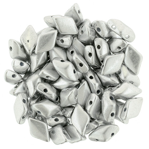 2-Hole GEMDUO 8x5mm Czech Glass Beads MATTE METALLIC SILVER