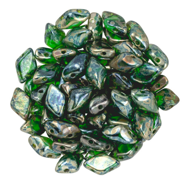 2-Hole GEMDUO 8x5mm Czech Glass Beads CHRYSOLITE REMBRANDT