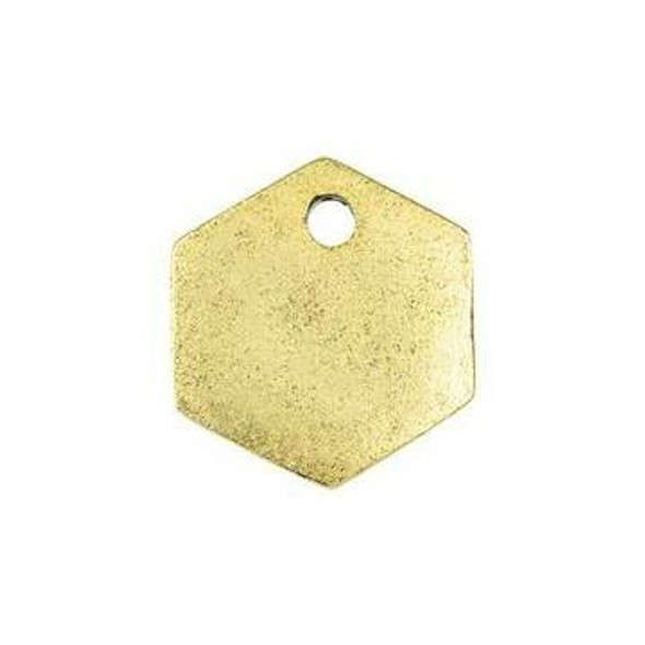 NUNN DESIGN Mini Hexagon Flat Tag Antique Gold Plated Pewter