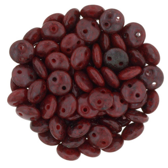 2-Hole Lentil Beads 6mm CzechMates OPAQUE RED BLACK PICASSO