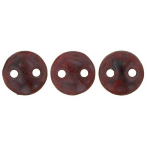 2-Hole Lentil Beads 6mm OPAQUE RED BLACK PICASSO