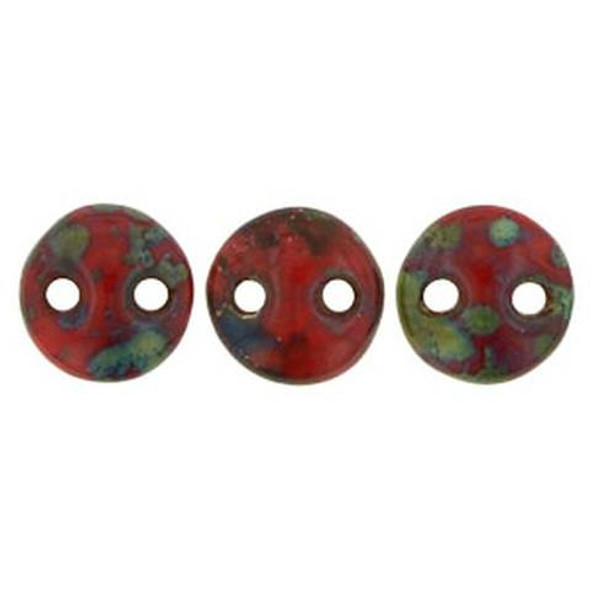 2-Hole Lentil Beads 6mm OPAQUE RED PICASSO