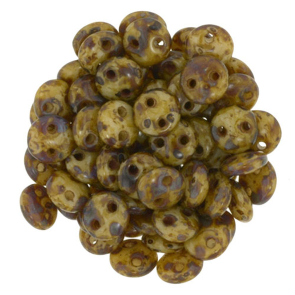 2-Hole Lentil Beads 6mm CzechMates OPAQUE LT BEIGE PICASSO