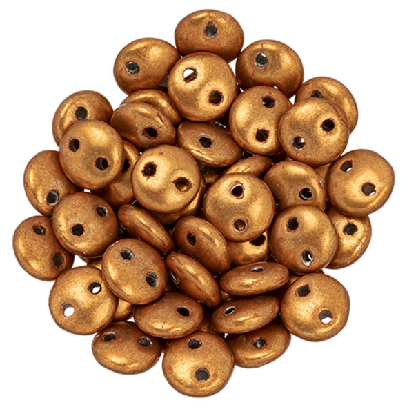2-Hole Lentil Beads 6mm CzechMates SATURATED METALLIC RUSSET ORANGE
