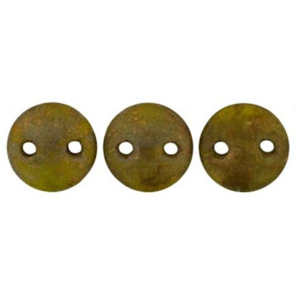 2-Hole Lentil Beads 6mm CHARTREUSE COPPER PICASSO