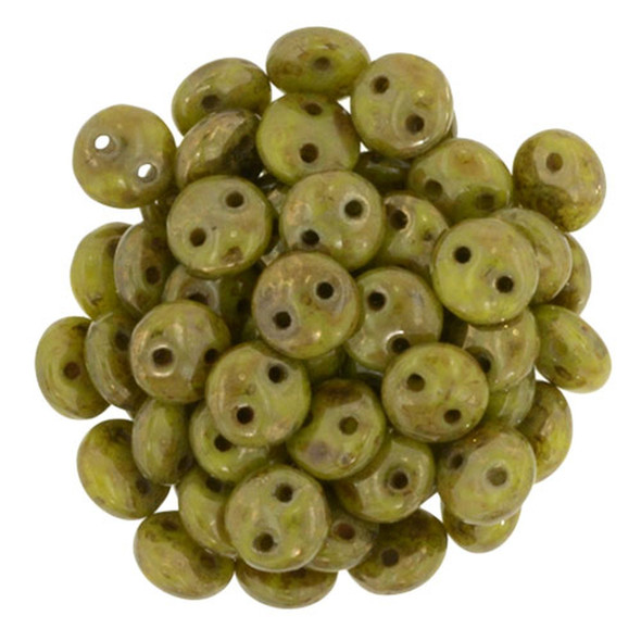2-Hole Lentil Beads 6mm CzechMates CHARTREUSE BRONZE PICASSO