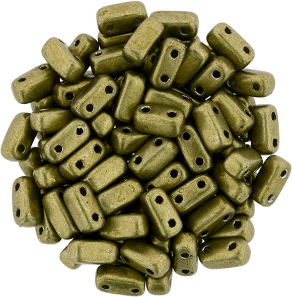 2-Hole Brick Beads 6x3mm CzechMates SATURATED METALLIC GOLDEN LIME