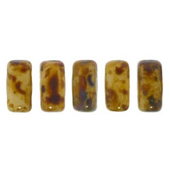 2-Hole Brick Beads CzechMates OPAQUE LT BEIGE PICASSO