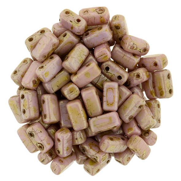 2-Hole Brick Beads 6x3mm CzechMates LUSTER OPAQUE ROSE GOLD TOPAZ