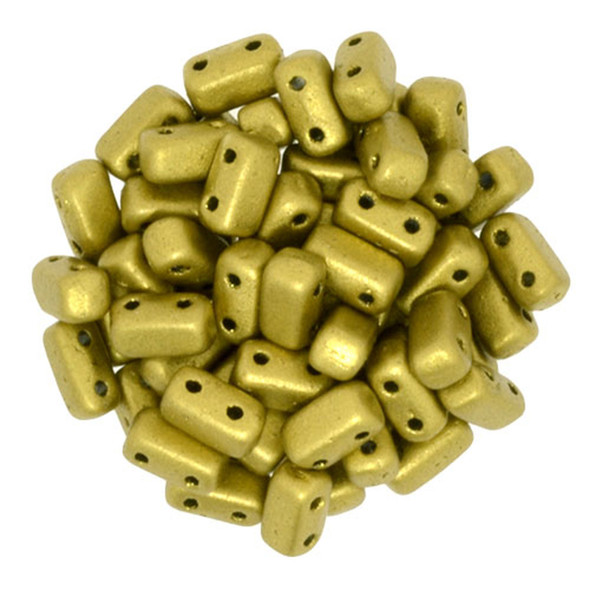 2-Hole Brick Beads 6x3mm CzechMates MATTE METALLIC AZTEC GOLD