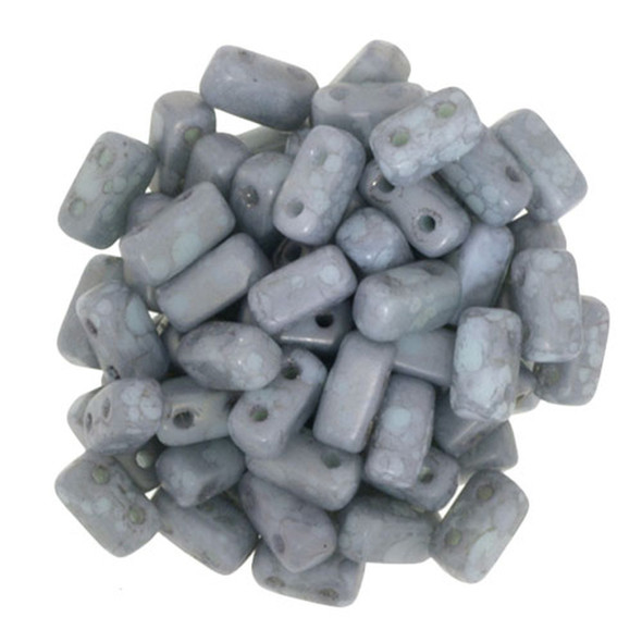 2-Hole Brick Beads 6x3mm CzechMates MATTE OPAQUE PALE TURQUOISE MOON DUST