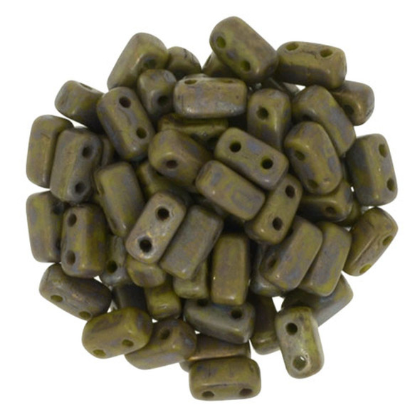 2-Hole Brick Beads 6x3mm CzechMates OPAQUE OLIVE COPPER PICASSO