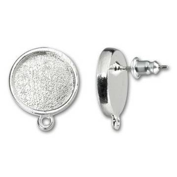 NUNN DESIGN Mini Circle Bezel Earring Post Bright Fine Silver Plated Pewter