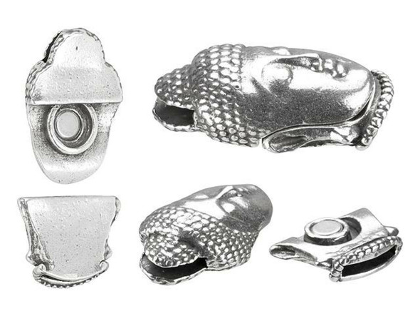 REGALIZ Buddha Magnetic Clasp for Flat Leather Antique Silver Plated