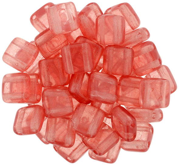 2-Hole TILE Beads 6mm CzechMates TRANSPARENT AURORA RED