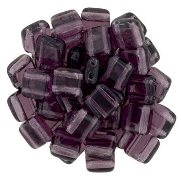 2-Hole TILE Beads 6mm CzechMates MED AMETHYST