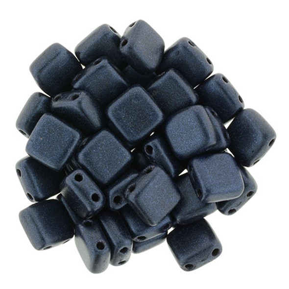 2-Hole TILE Beads 6mm CzechMates METALLIC SUEDE DK BLUE