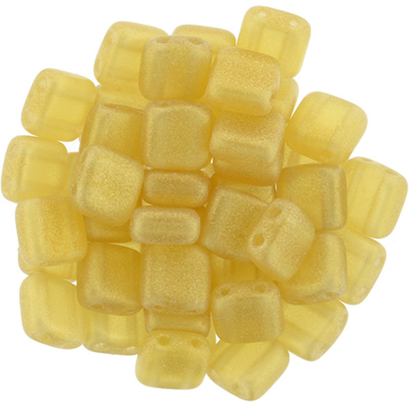 2-Hole TILE Beads 6mm CzechMates SUEDED GOLD TOPAZ