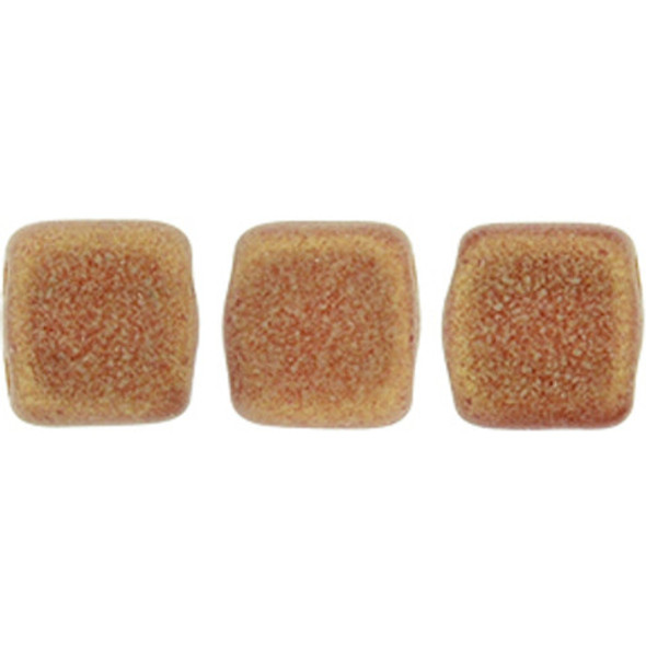 2-Hole TILE Beads 6mm SUEDED GOLD RUBY