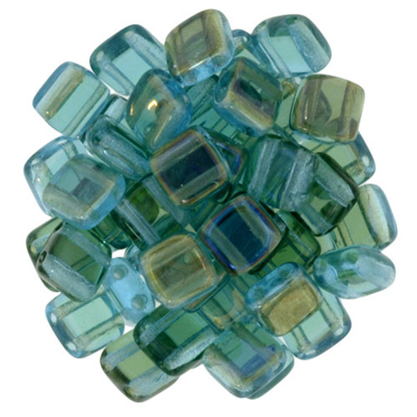 2-Hole TILE Beads 6mm CzechMates TWILIGHT AQUAMARINE