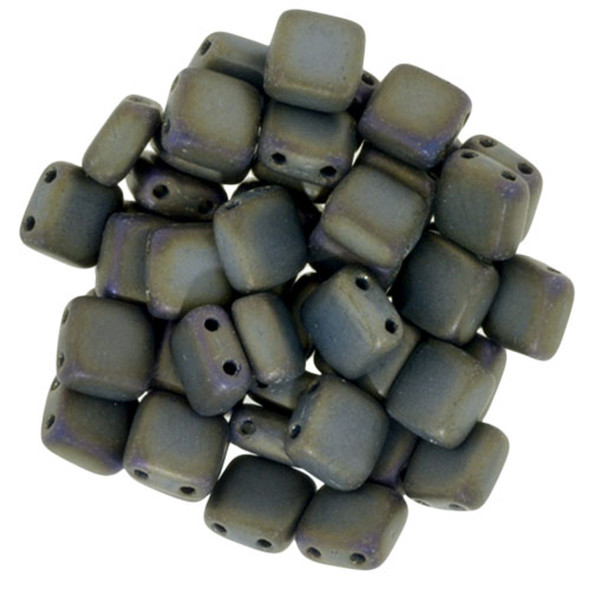 2-Hole TILE Beads 6mm CzechMates MATTE IRIS BROWN