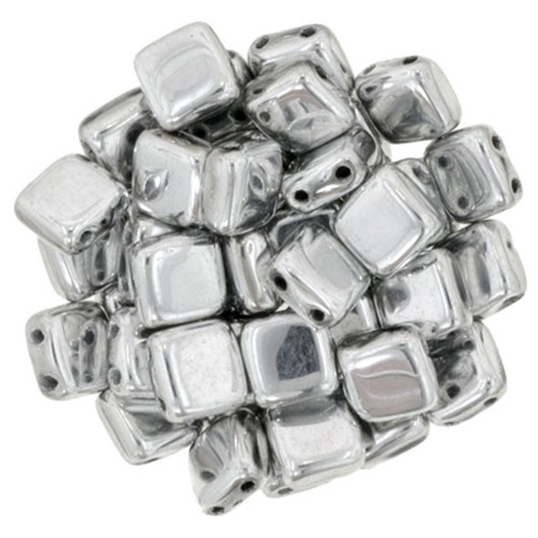 2-Hole TILE Beads 6mm CzechMates SILVER