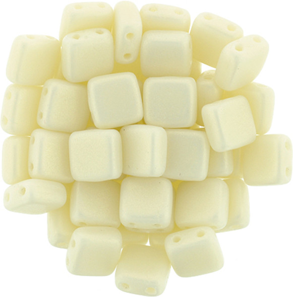 2-Hole TILE Beads 6mm CzechMates SUEDED GOLD IVORY