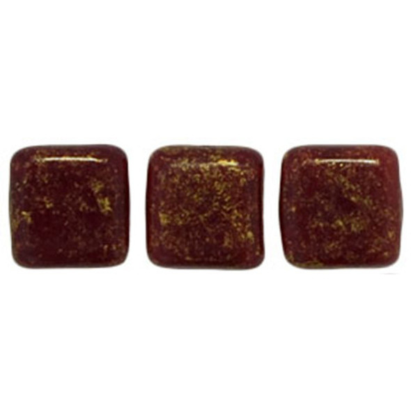 2-Hole TILE Beads 6mm GOLD MARBLED OXBLOOD