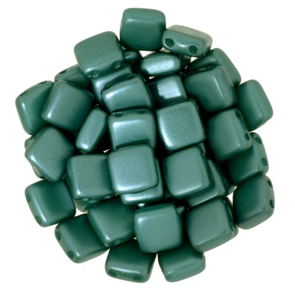 2-Hole TILE Beads 6mm CzechMates PEARL COAT TEAL