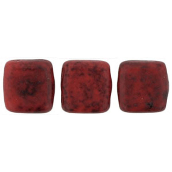 2-Hole TILE Beads 6mm OPAQUE RED  BLACK PICASSO